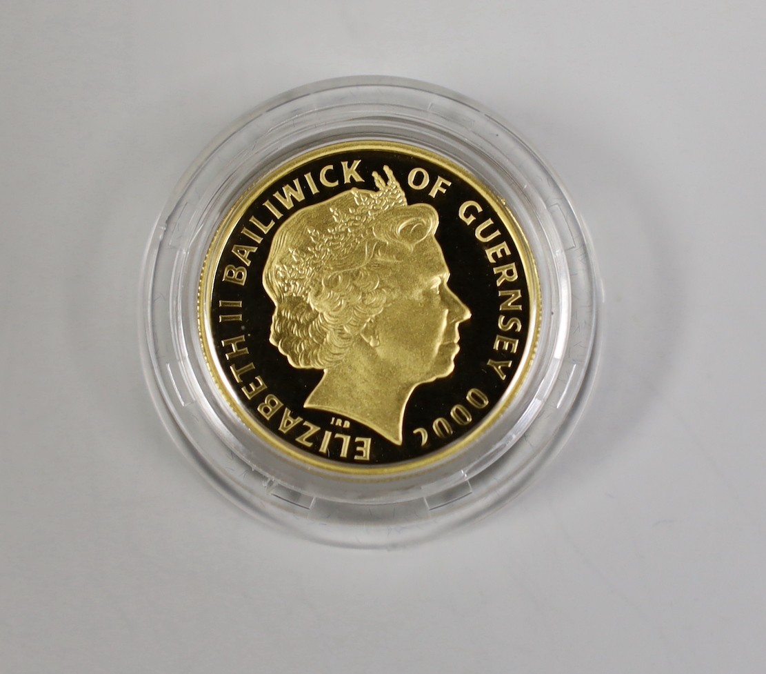 A cased Westminster Mint 2000 Guernsey 1/4 oz gold proof £25
